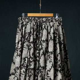 Kalamkari Hand Block Print 24 Kali Cotton Long Skirt with Patchwork Border 63