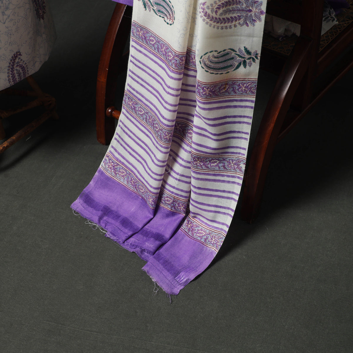 Floral Hand Block Sanganeri Print Woolen Unstitched Dress Material: Kurta, Bottom with Dupatta 22