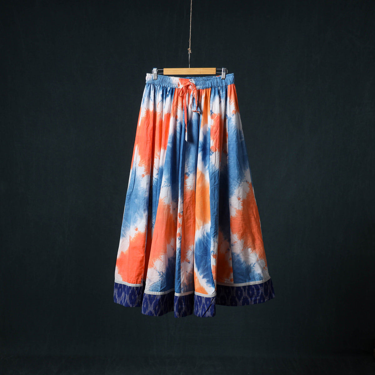 Shibori Tie-Dye 24 Kali Cotton Long Skirt with Ikat Border 64