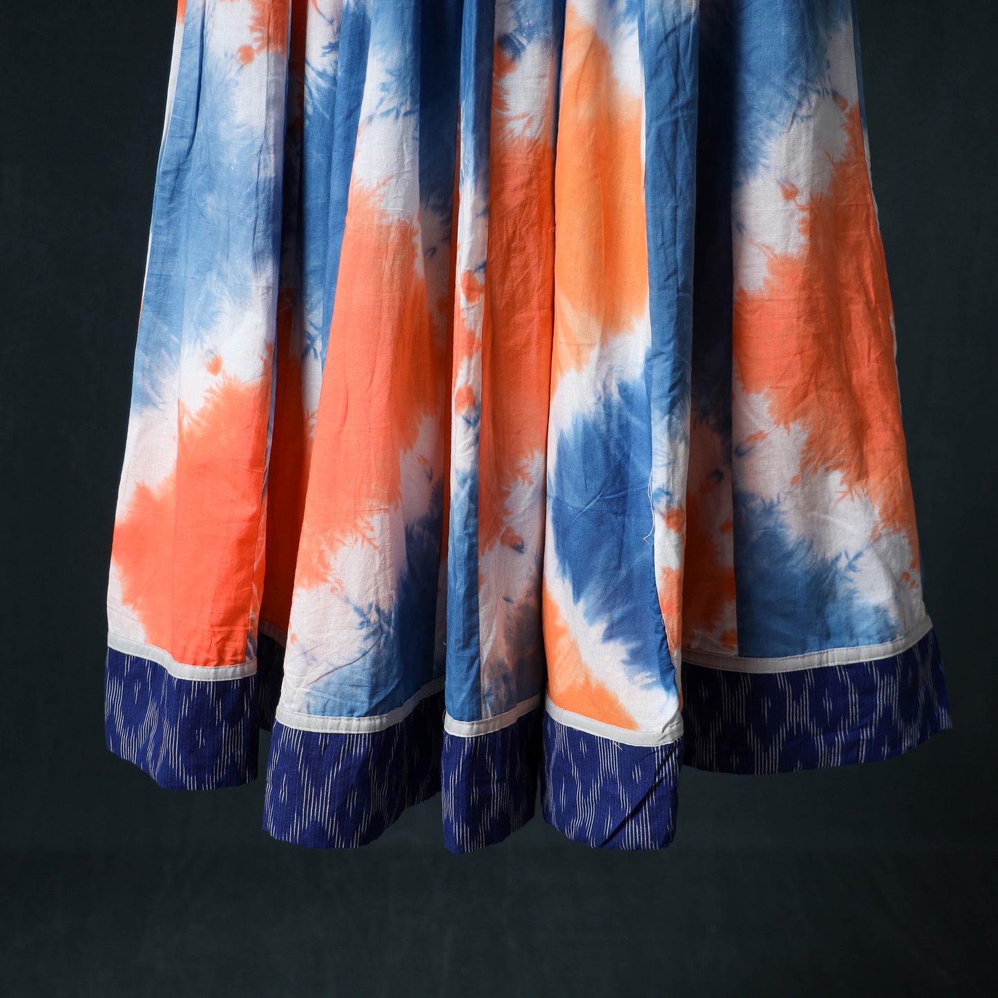 Shibori Tie-Dye 24 Kali Cotton Long Skirt with Ikat Border 64