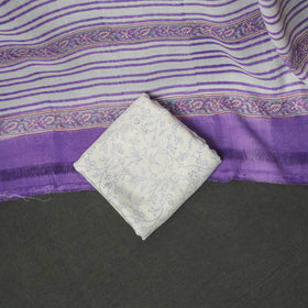 Floral Hand Block Sanganeri Print Woolen Unstitched Dress Material: Kurta, Bottom with Dupatta 22