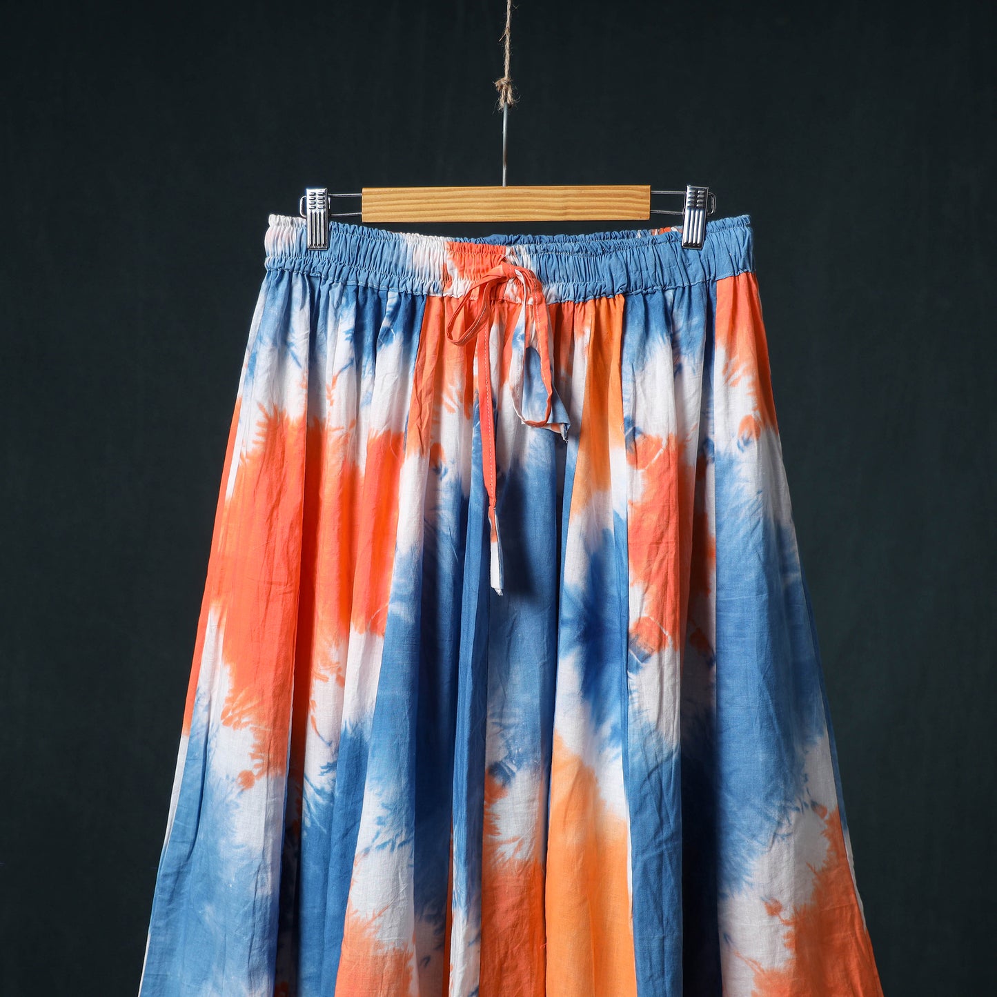 Shibori Tie-Dye 24 Kali Cotton Long Skirt with Ikat Border 64