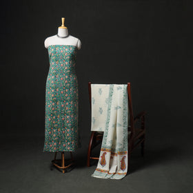 Floral Hand Block Sanganeri Print Woolen Unstitched Dress Material: Kurta, Bottom with Dupatta 23