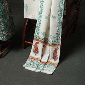 Floral Hand Block Sanganeri Print Woolen Unstitched Dress Material: Kurta, Bottom with Dupatta 23