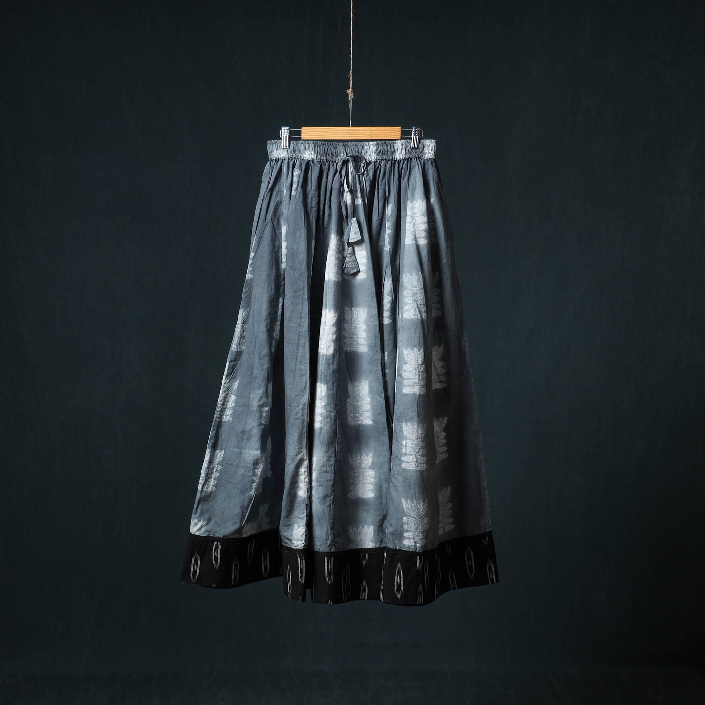 Shibori Tie-Dye 24 Kali Cotton Long Skirt with Ikat Border 65