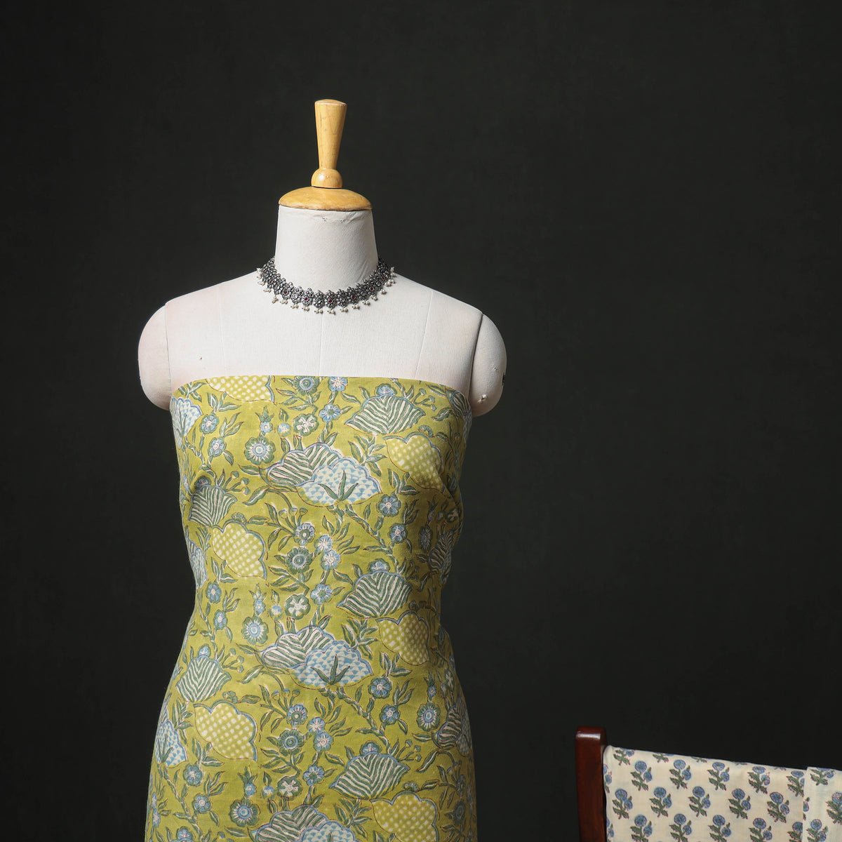 Floral Hand Block Sanganeri Print Woolen Unstitched Dress Material: Kurta, Bottom with Dupatta 24