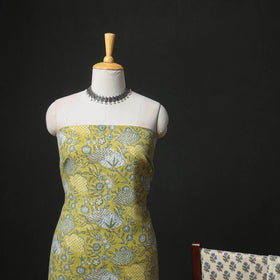 Floral Hand Block Sanganeri Print Woolen Unstitched Dress Material: Kurta, Bottom with Dupatta 24