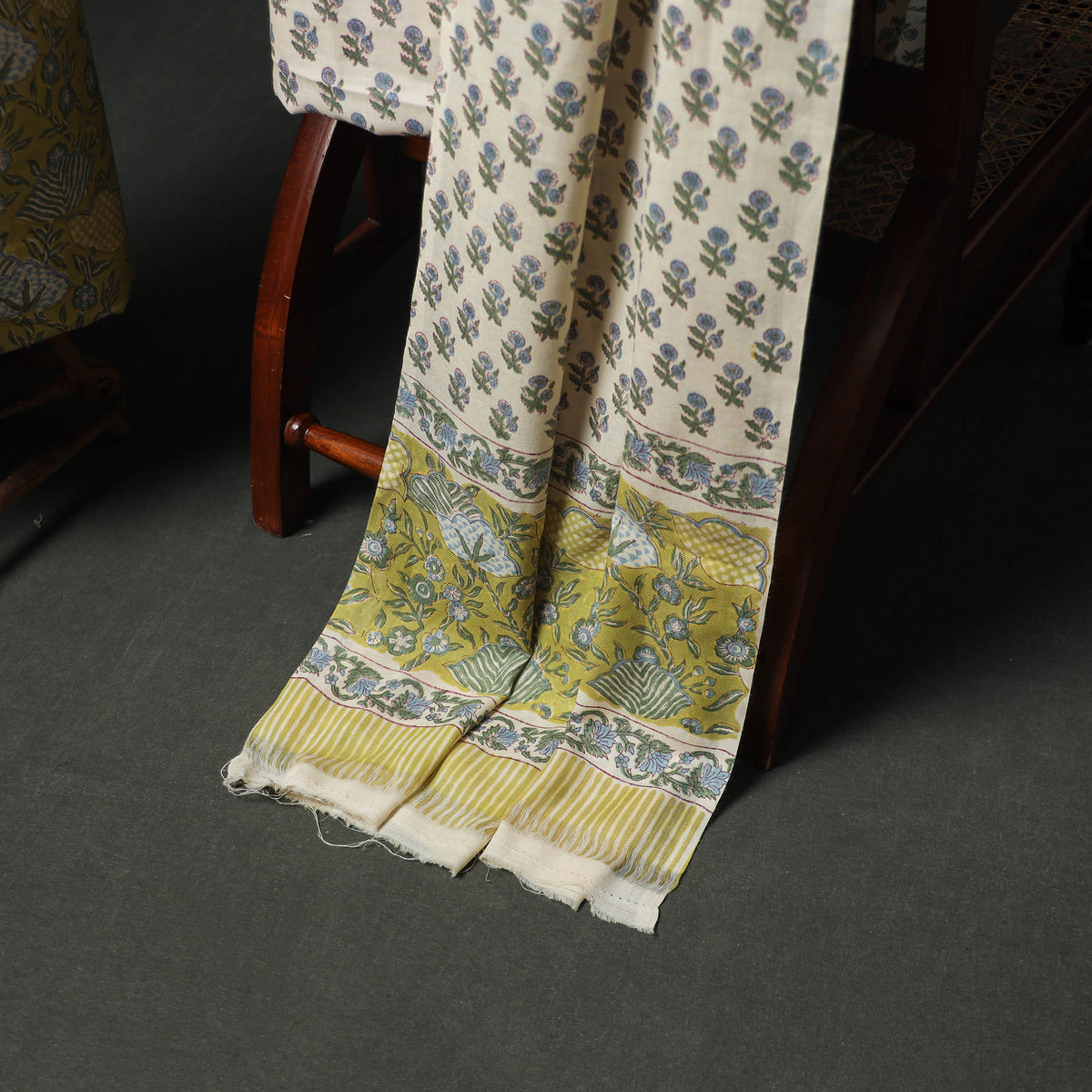 Floral Hand Block Sanganeri Print Woolen Unstitched Dress Material: Kurta, Bottom with Dupatta 24