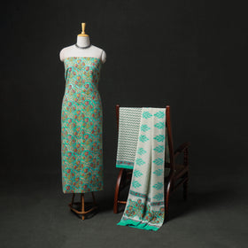 Floral Hand Block Sanganeri Print Woolen Unstitched Dress Material: Kurta, Bottom with Dupatta 25