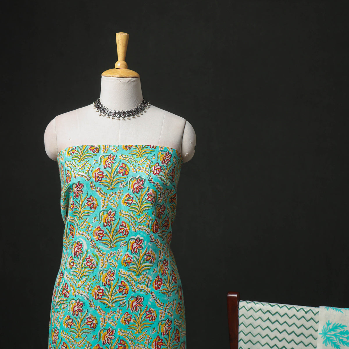 Floral Hand Block Sanganeri Print Woolen Unstitched Dress Material: Kurta, Bottom with Dupatta 25