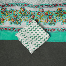 Floral Hand Block Sanganeri Print Woolen Unstitched Dress Material: Kurta, Bottom with Dupatta 25