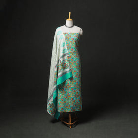 Floral Hand Block Sanganeri Print Woolen Unstitched Dress Material: Kurta, Bottom with Dupatta 25