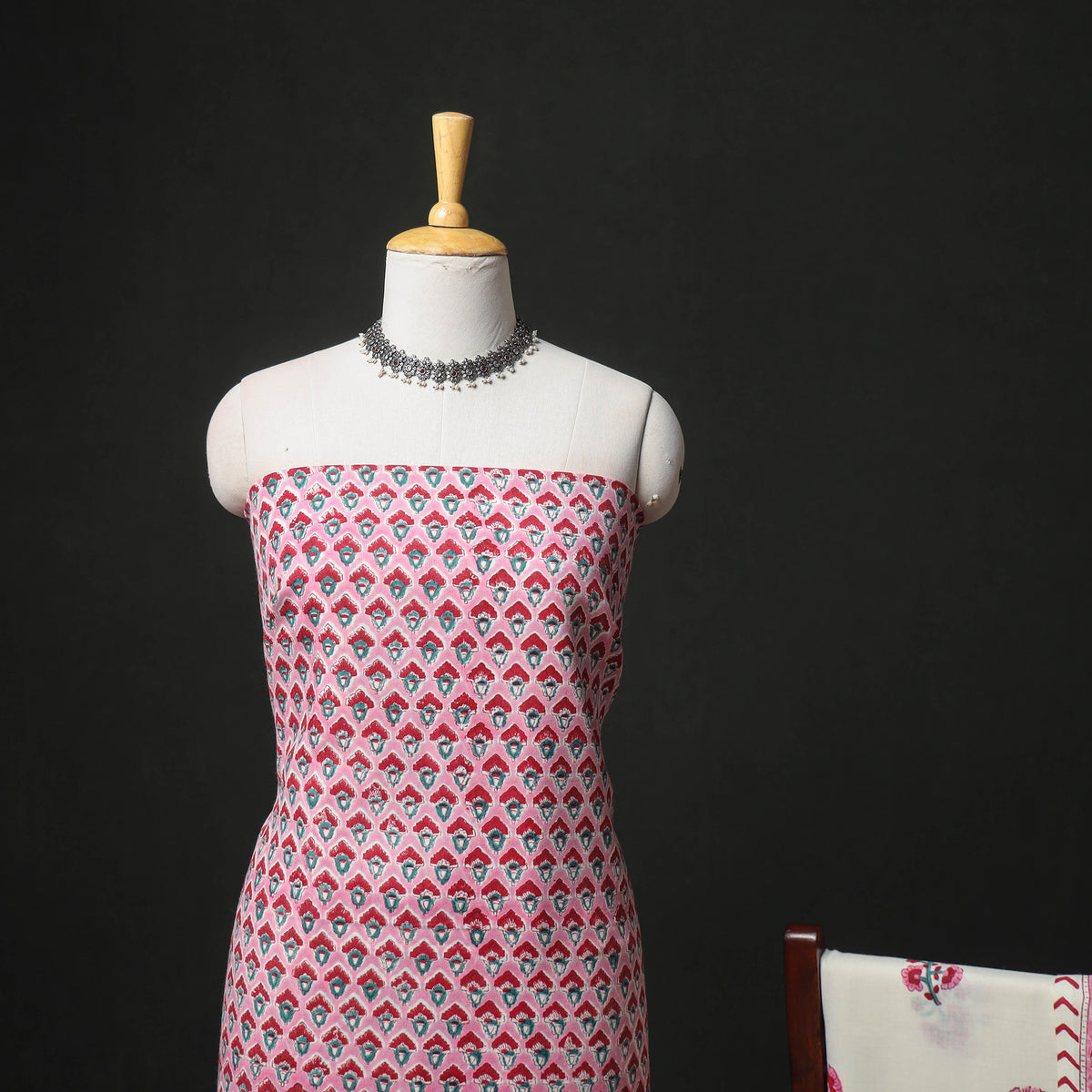 Floral hand block sanganeri print woolen unstitched dress