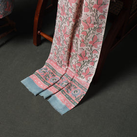 Floral Hand Block Sanganeri Print Woolen Unstitched Dress Material: Kurta, Bottom with Dupatta 27