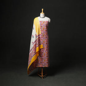 Floral Hand Block Sanganeri Print Woolen Unstitched Dress Material: Kurta, Bottom with Dupatta 28