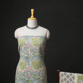 Floral Hand Block Sanganeri Print Woolen Unstitched Dress Material: Kurta, Bottom with Dupatta 29