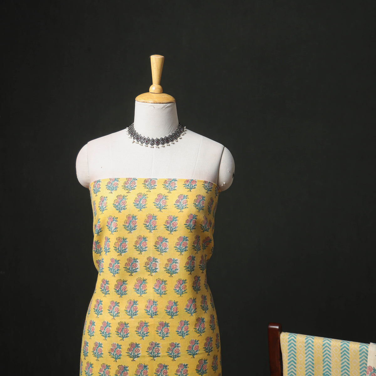 Floral Hand Block Sanganeri Print Woolen Unstitched Dress Material: Kurta, Bottom with Dupatta 30