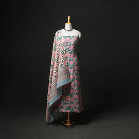 Floral Hand Block Sanganeri Print Woolen Unstitched Dress Material: Kurta, Bottom with Dupatta 31