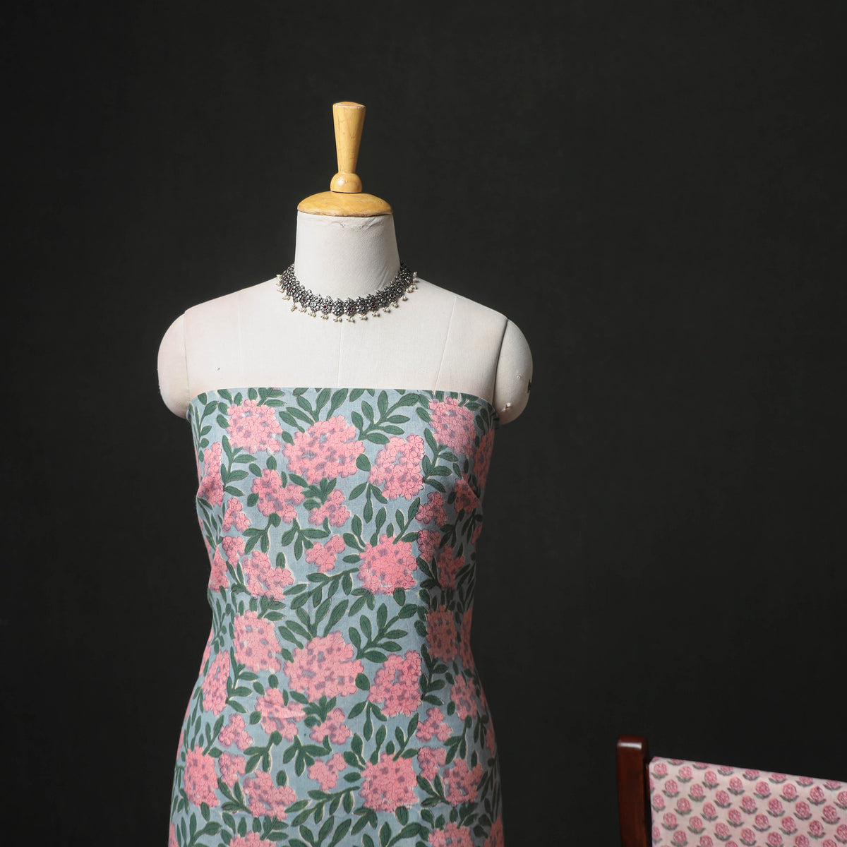 Floral Hand Block Sanganeri Print Woolen Unstitched Dress Material: Kurta, Bottom with Dupatta 31