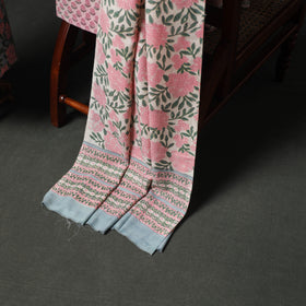 Floral Hand Block Sanganeri Print Woolen Unstitched Dress Material: Kurta, Bottom with Dupatta 31