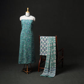 Floral Hand Block Sanganeri Print Woolen Unstitched Dress Material: Kurta, Bottom with Dupatta 33