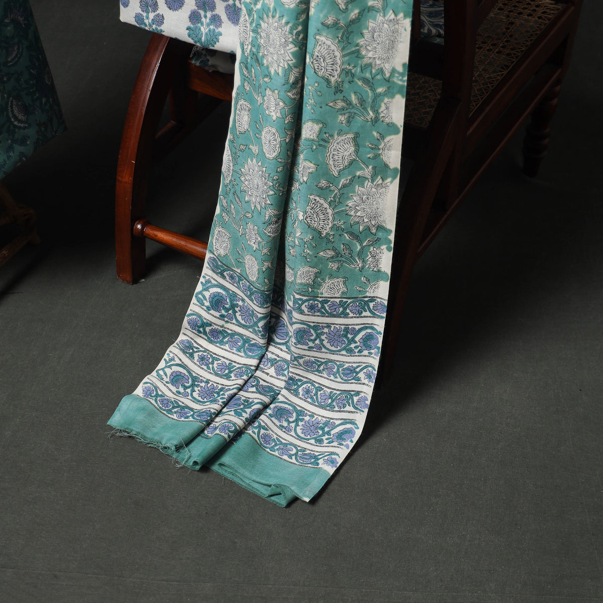 Floral Hand Block Sanganeri Print Woolen Unstitched Dress Material: Kurta, Bottom with Dupatta 33