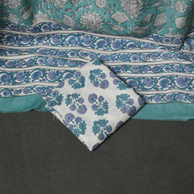 Floral Hand Block Sanganeri Print Woolen Unstitched Dress Material: Kurta, Bottom with Dupatta 33