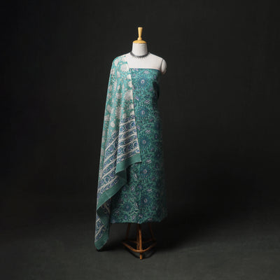 Floral Hand Block Sanganeri Print Woolen Unstitched Dress Material: Kurta, Bottom with Dupatta 33