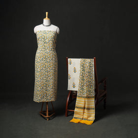 Floral Hand Block Sanganeri Print Woolen Unstitched Dress Material: Kurta, Bottom with Dupatta 34