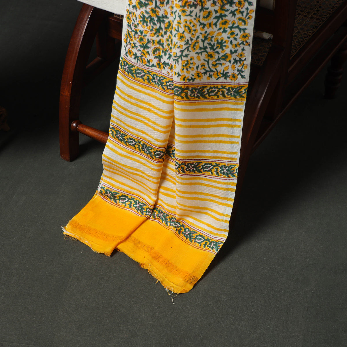 Floral Hand Block Sanganeri Print Woolen Unstitched Dress Material: Kurta, Bottom with Dupatta 34
