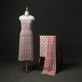 Floral Hand Block Sanganeri Print Woolen Unstitched Dress Material: Kurta, Bottom with Dupatta 35