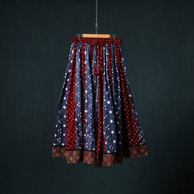 Bandhani Tie-Dye 24 Kali Patchwork Cotton Long Skirt with Ajrakh Border 82