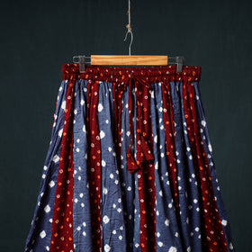 Bandhani Tie-Dye 24 Kali Patchwork Cotton Long Skirt with Ajrakh Border 82