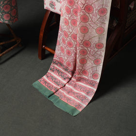 Floral Hand Block Sanganeri Print Woolen Unstitched Dress Material: Kurta, Bottom with Dupatta 35