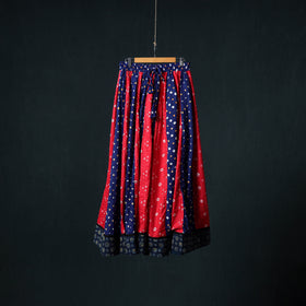 Bandhani Tie-Dye 24 Kali Patchwork Cotton Long Skirt with Ajrakh Border 83