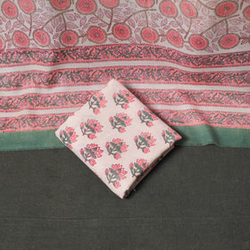 Floral Hand Block Sanganeri Print Woolen Unstitched Dress Material: Kurta, Bottom with Dupatta 35