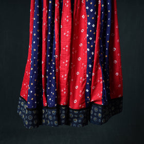 Bandhani Tie-Dye 24 Kali Patchwork Cotton Long Skirt with Ajrakh Border 83