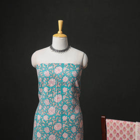 Floral Hand Block Sanganeri Print Woolen Unstitched Dress Material: Kurta, Bottom with Dupatta 36