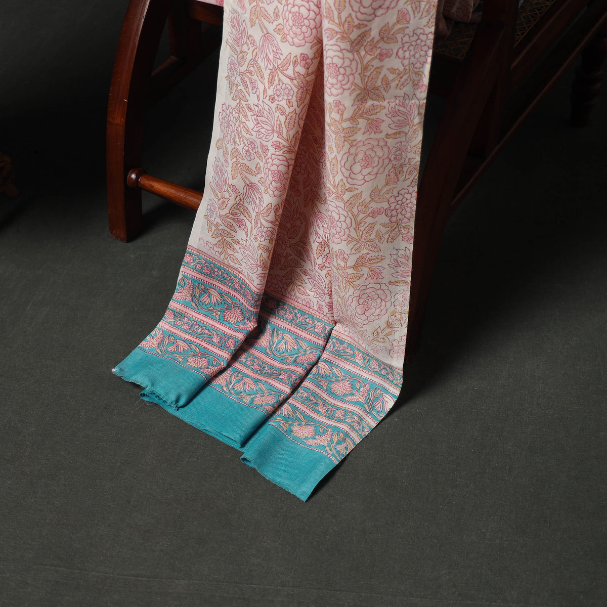 Floral Hand Block Sanganeri Print Woolen Unstitched Dress Material: Kurta, Bottom with Dupatta 36