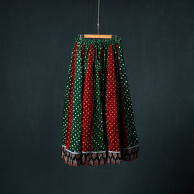 Bandhani Tie-Dye 24 Kali Patchwork Cotton Long Skirt with Ajrakh Border 84