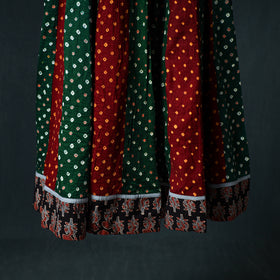 Bandhani Tie-Dye 24 Kali Patchwork Cotton Long Skirt with Ajrakh Border 84