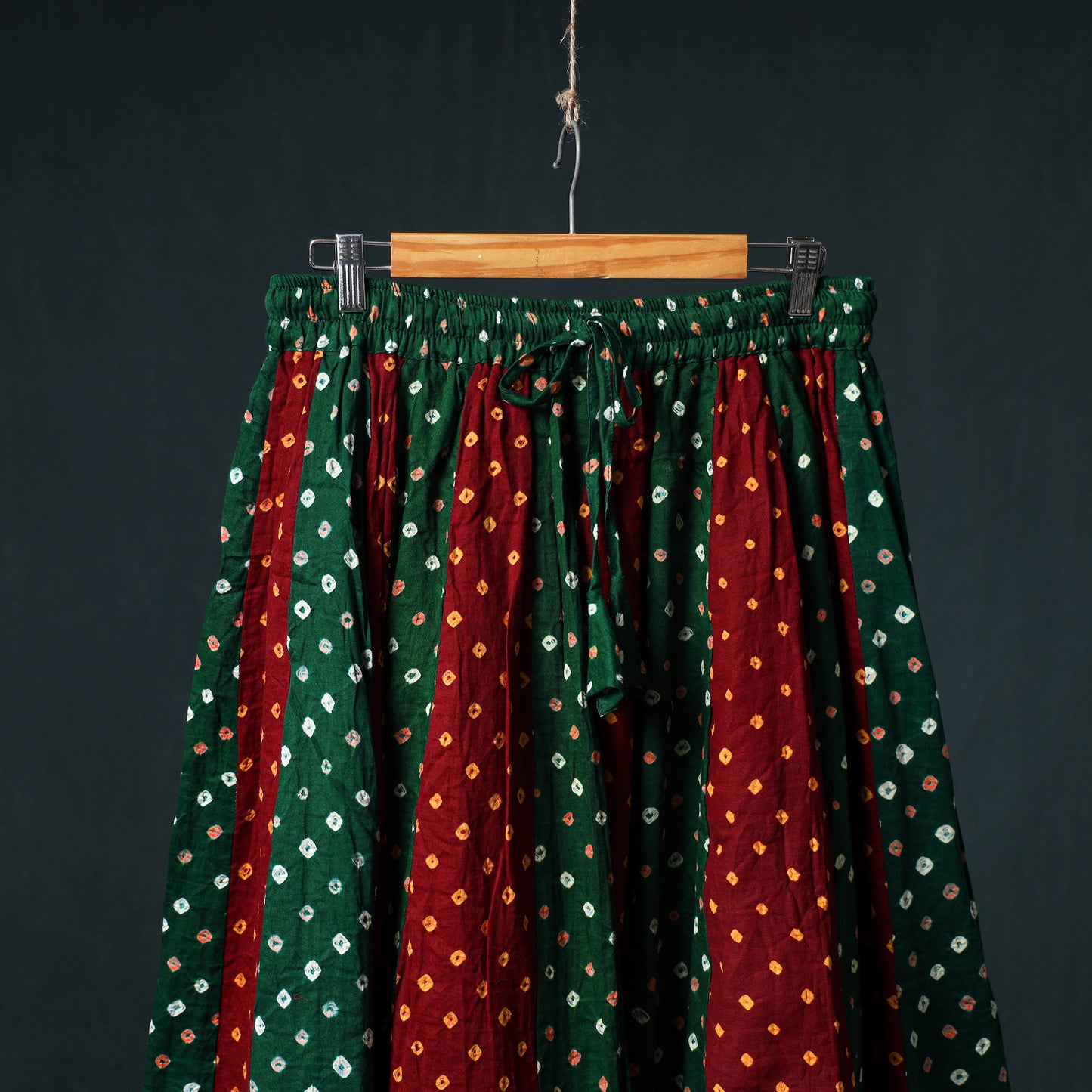 Bandhani Tie-Dye 24 Kali Patchwork Cotton Long Skirt with Ajrakh Border 84