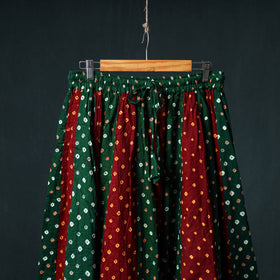 Bandhani Tie-Dye 24 Kali Patchwork Cotton Long Skirt with Ajrakh Border 84
