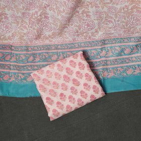 Floral Hand Block Sanganeri Print Woolen Unstitched Dress Material: Kurta, Bottom with Dupatta 36