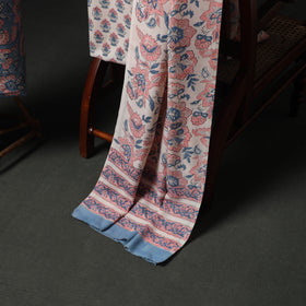 Floral Hand Block Sanganeri Print Woolen Unstitched Dress Material: Kurta, Bottom with Dupatta 37