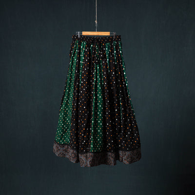 Bandhani Tie-Dye 24 Kali Patchwork Cotton Long Skirt with Ajrakh Border 86