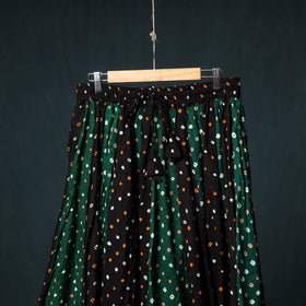 Bandhani Tie-Dye 24 Kali Patchwork Cotton Long Skirt with Ajrakh Border 86