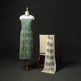 Floral Hand Block Sanganeri Print Woolen Unstitched Dress Material: Kurta, Bottom with Dupatta 38