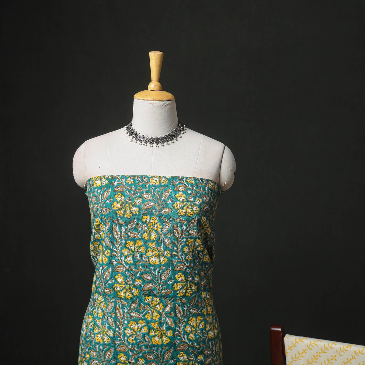 Floral Hand Block Sanganeri Print Woolen Unstitched Dress Material: Kurta, Bottom with Dupatta 38