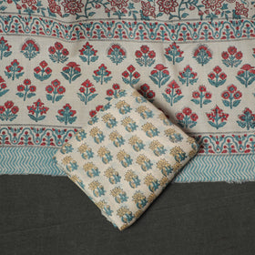 Floral Hand Block Sanganeri Print Woolen Unstitched Dress Material: Kurta, Bottom with Dupatta 39